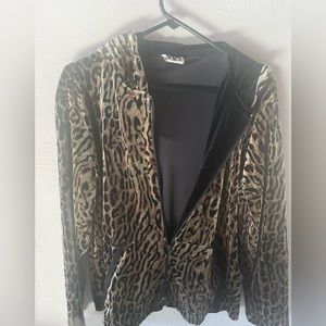 Clio Animal Print Gold and Black Velvet Vintage Zip Front Hooded Black lined